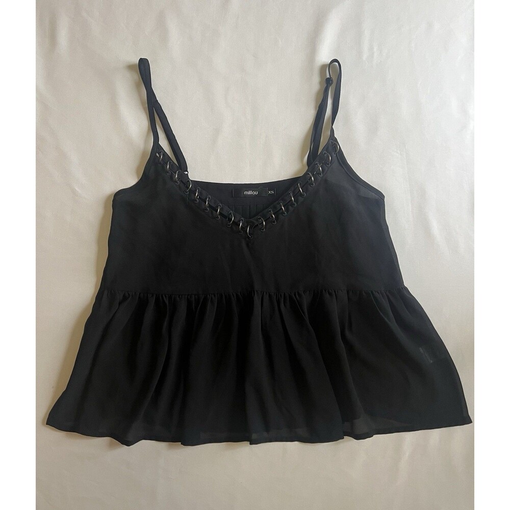 Millau Black sheer babydoll Top Sz XS LF Stores Flirty Goth Fairy Grunge Y2K